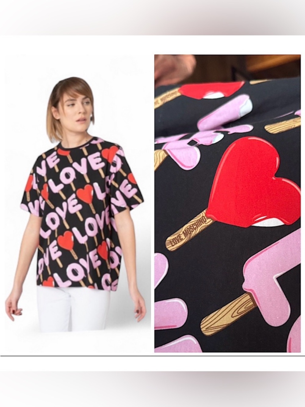 Love Moschino LOVE drip tshirt tee with ice cream all over print Oversized NWT